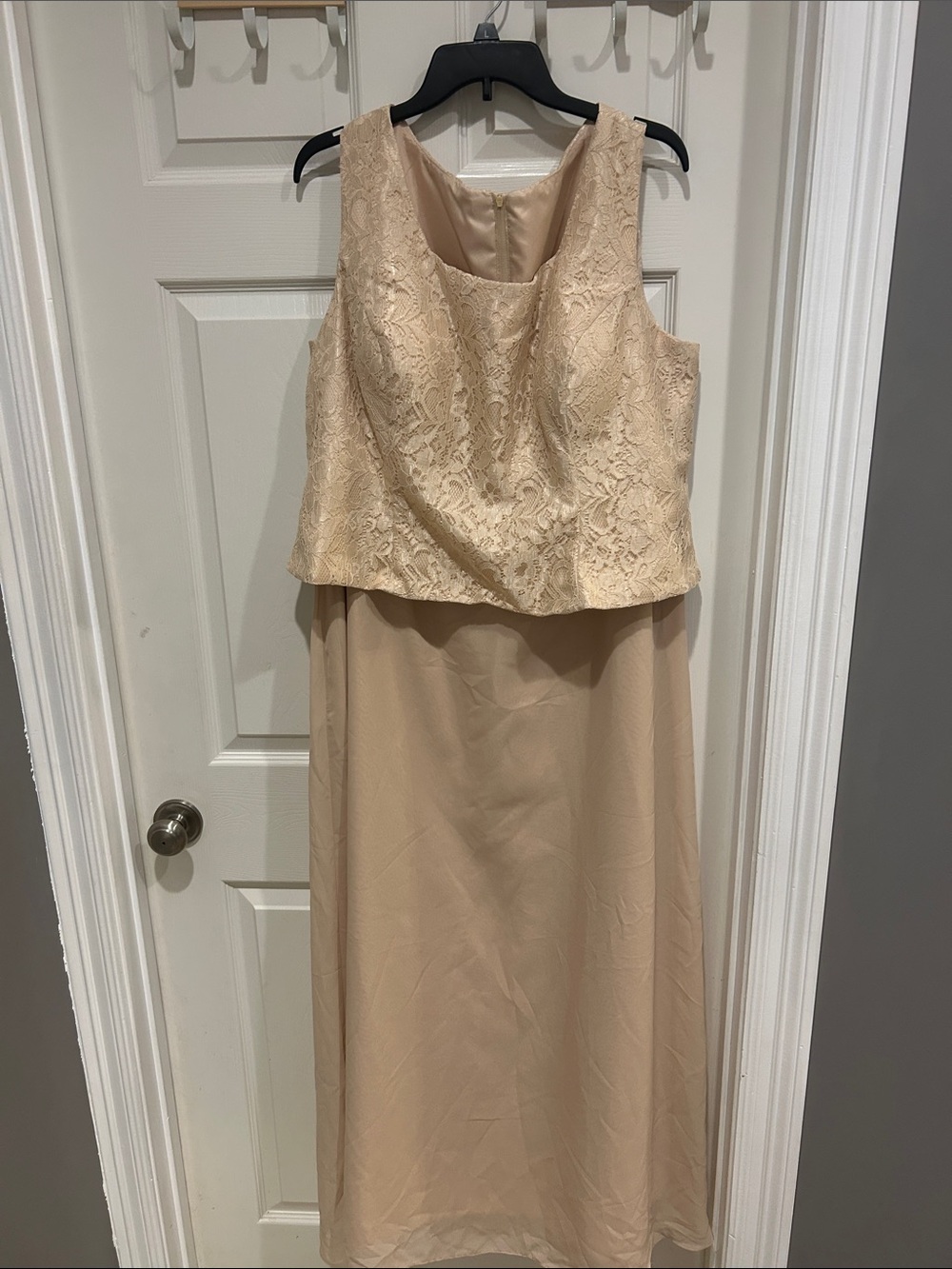 Sleeveless Lace Overlay Maxi Dress in Beige